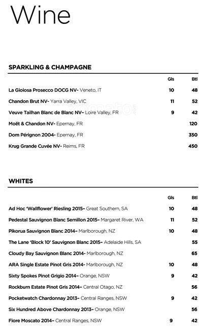 Bar100 menu