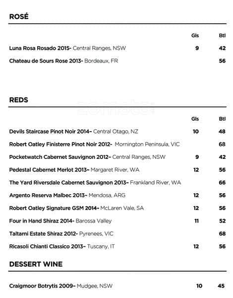 Bar100 menu
