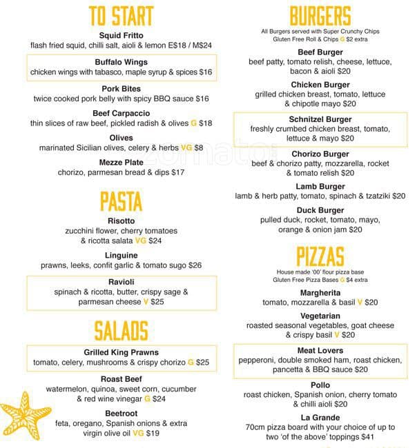 Bar100 menu
