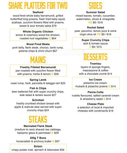 Bar100 menu