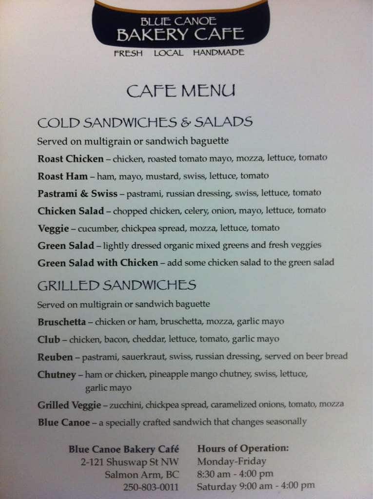 Blue Canoe Bakery Cafe Menu, Menu for Blue Canoe Bakery Cafe, Salmon