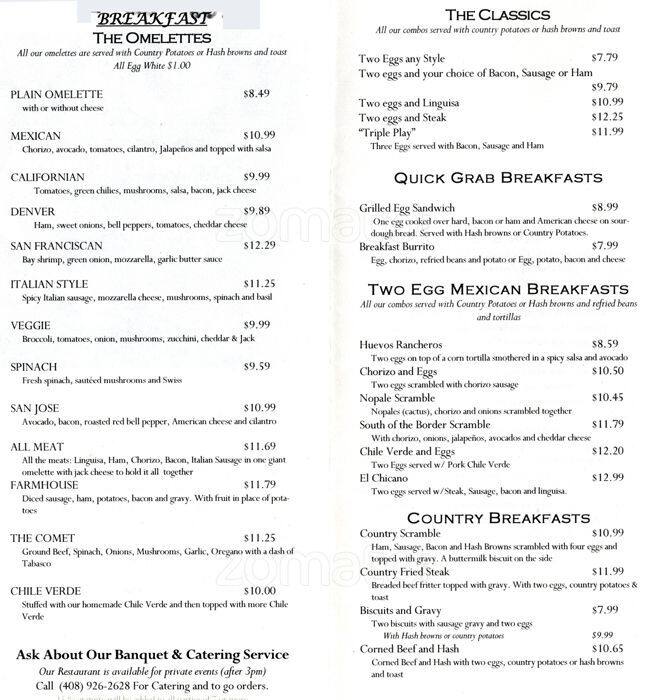 Zamoras Omelette House Menu, Menu for Zamoras Omelette House, East San