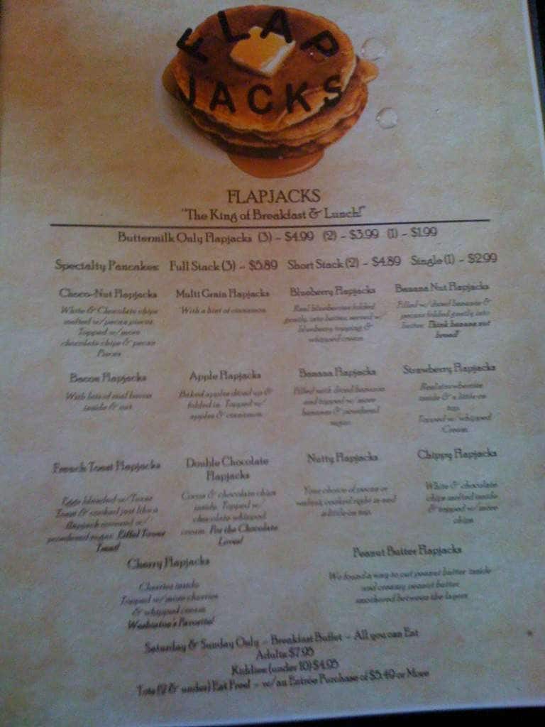 Flap Jacks Menu, Menu for Flap Jacks, Canyon Lake, Canyon Lake