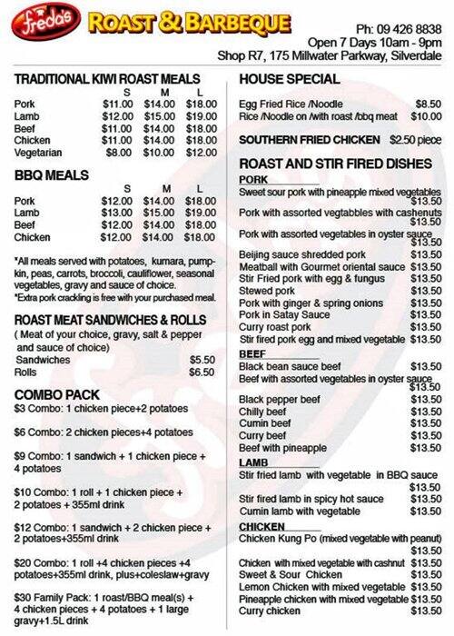 Freda's Roast & BBQ Menu Menumania/Zomato