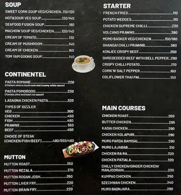 Menu at The TownHouse Kowdiar, Thiruvananthapuram