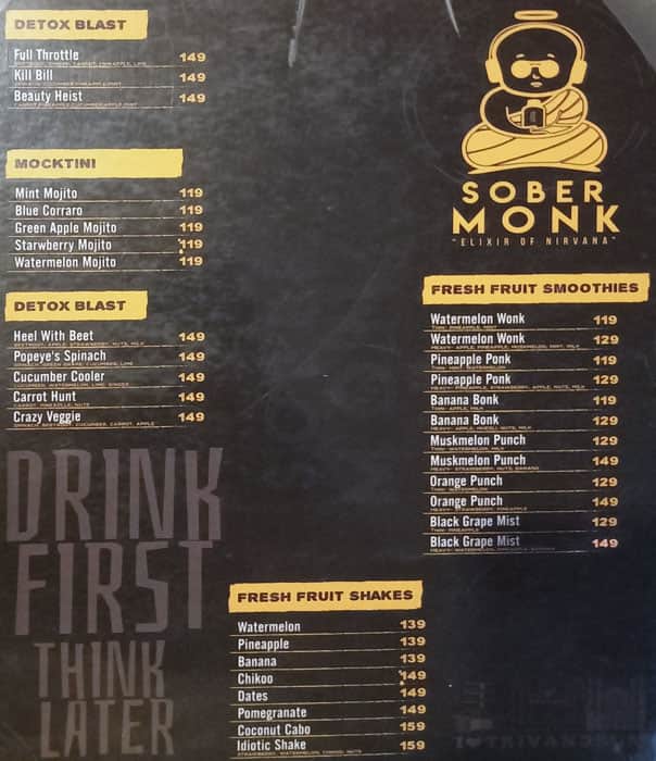 Menu at The TownHouse Kowdiar, Thiruvananthapuram