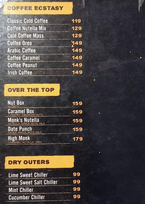 Menu at The TownHouse Kowdiar, Thiruvananthapuram