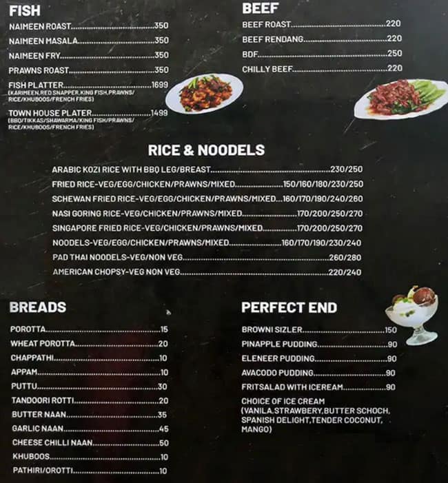 Menu at The TownHouse Kowdiar, Thiruvananthapuram