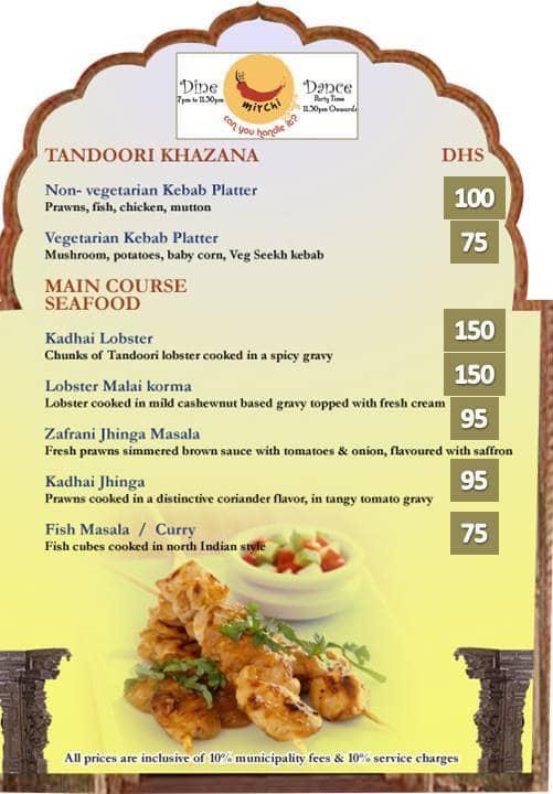 Menu at It's Mirchi Restaurant, Dubai