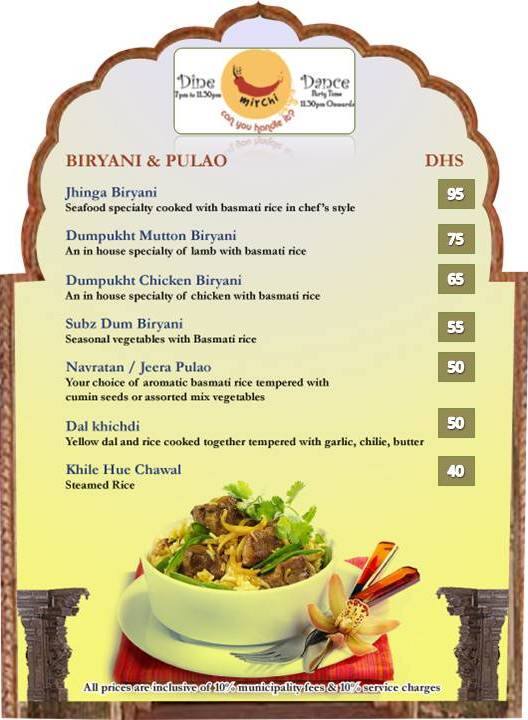 Menu at It's Mirchi Restaurant, Dubai