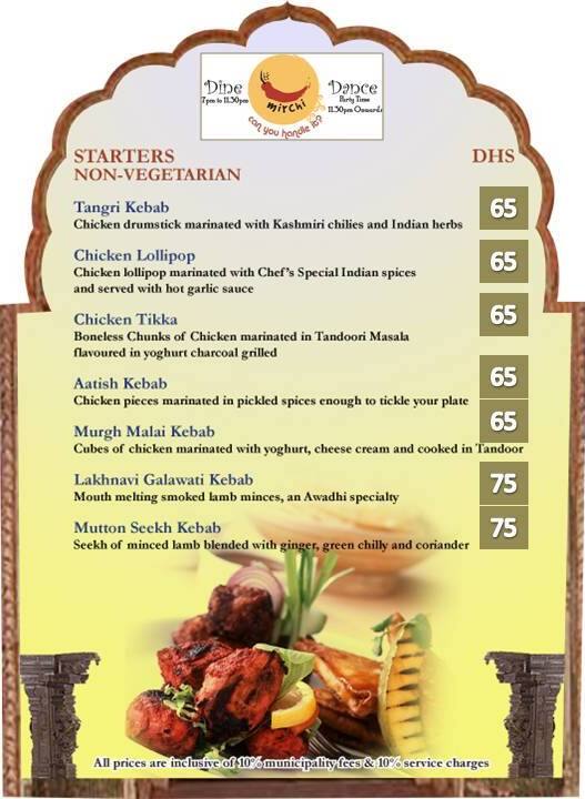 Menu at It's Mirchi Restaurant, Dubai