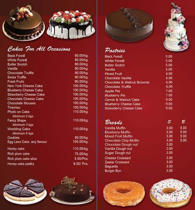 International Cafe Dessert Menu