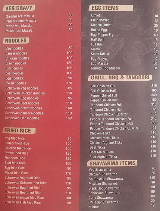 Menu at HMR Hotel Muthu Rawther Biriyani Hut, Coimbatore