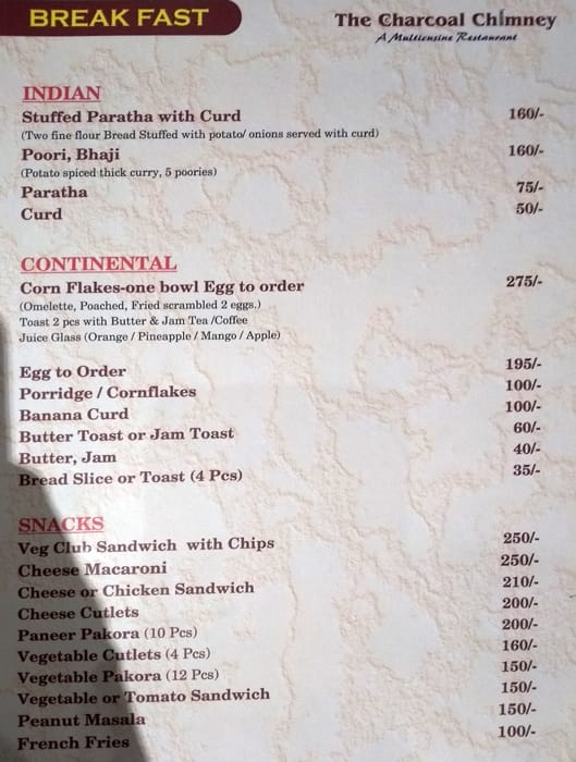 Menu at The Charcoal Chimney Restaurant, Agra, /2