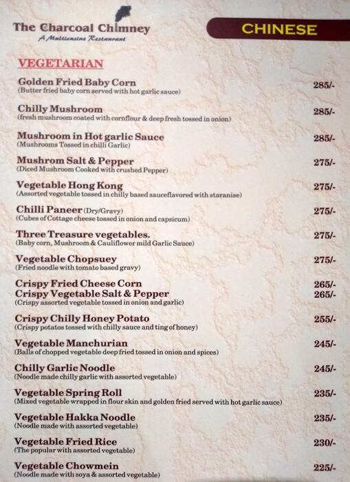 Menu at The Charcoal Chimney Restaurant, Agra, /2