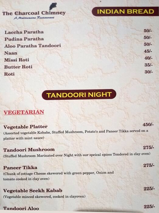 Menu at The Charcoal Chimney Restaurant, Agra, /2