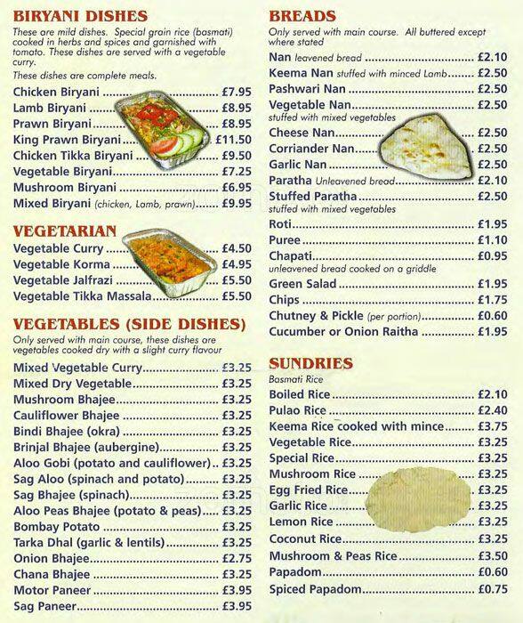 Taj Mahal menu