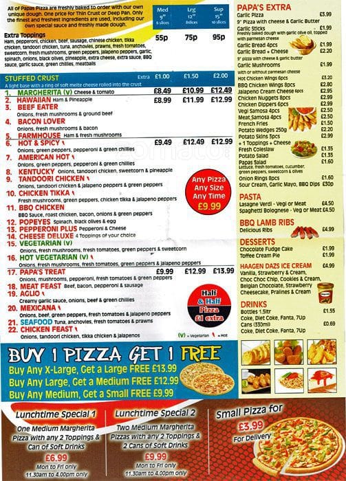 Menu at Papas Pizza pizzeria, Feltham