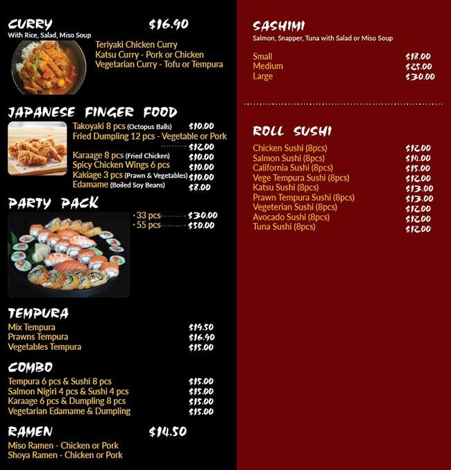 Carta de Dami Sushi and Bento