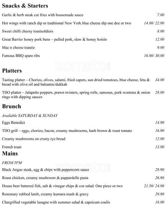 Carta de TDO The Dinsdale Office / Restaurant and Bar, Hamilton, 45