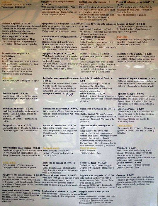 Menu di Filli Crisciotti 