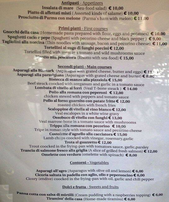 Menu di Filli Crisciotti 