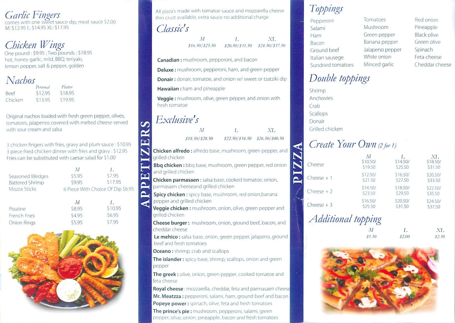 Menu at Pizza Prince pizzeria, Fort McMurray