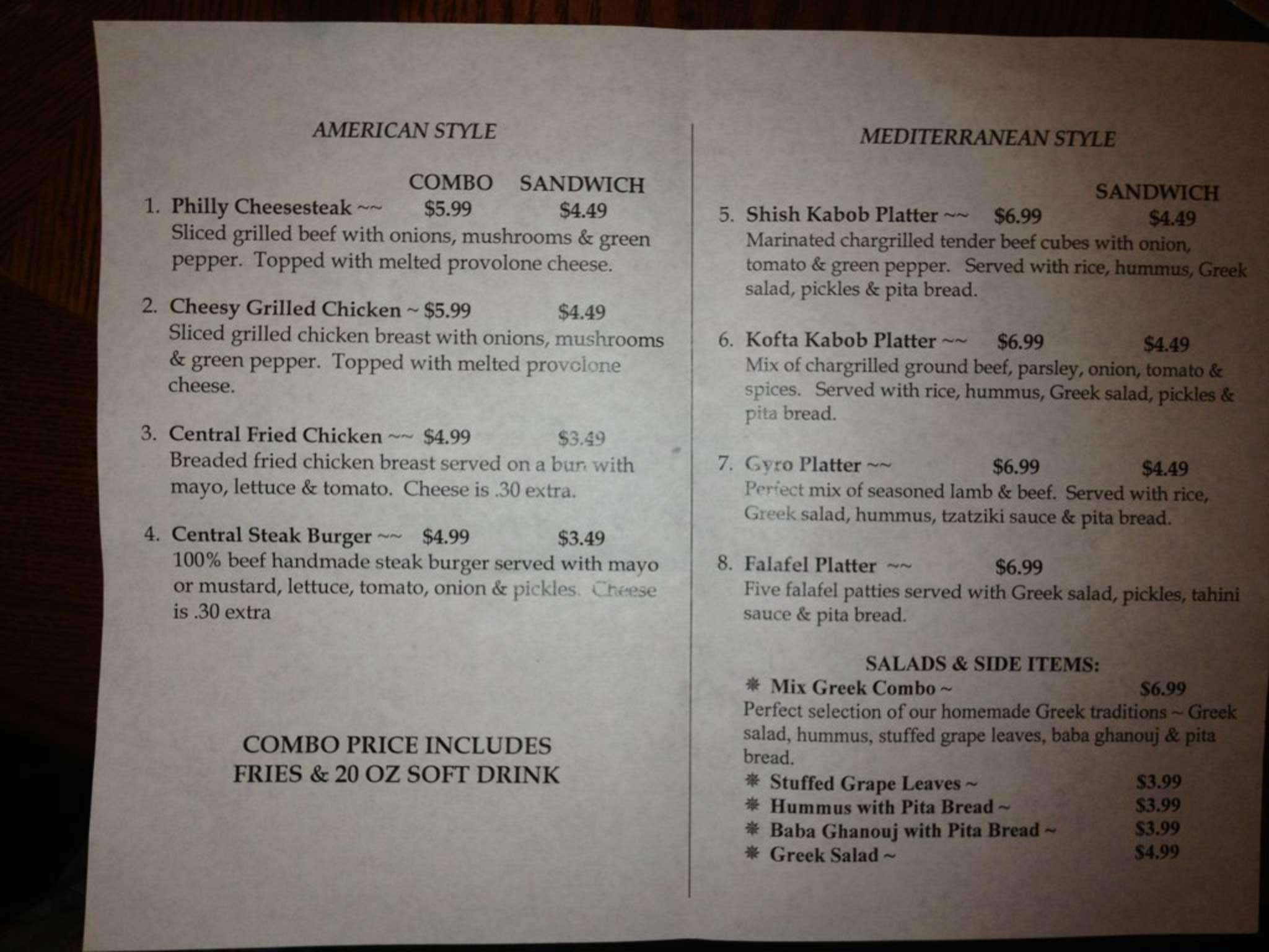 Central Deli a Bedford Foto del Menu con Prezzi Urbanspoon/Zomato