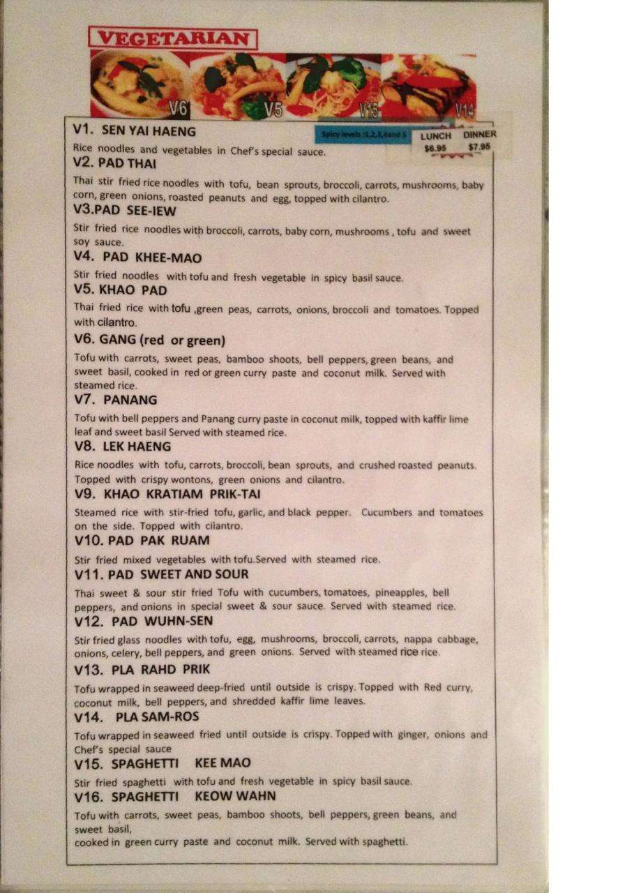 Menu at Thai Garden restaurant, Fort Oglethorpe