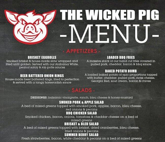The Wicked Pig BBQ Menu, Menu for The Wicked Pig BBQ, Clayton, Clayton