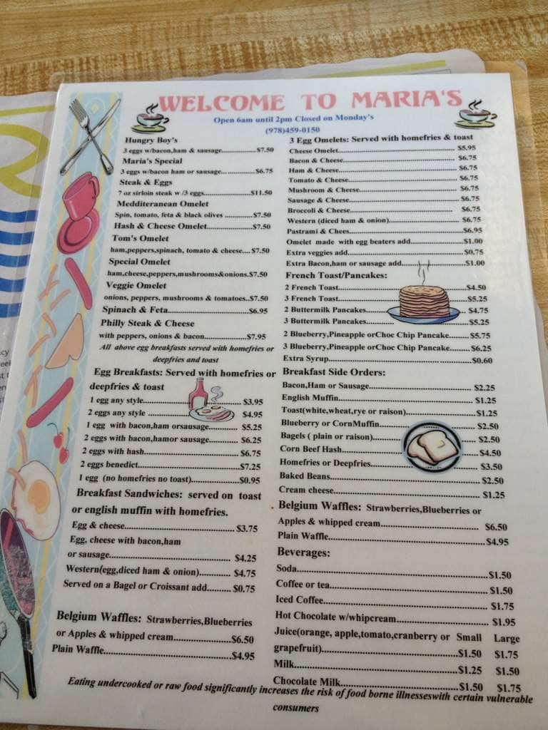 Maria's Breakfast & Lunch Menu - Urbanspoon/Zomato