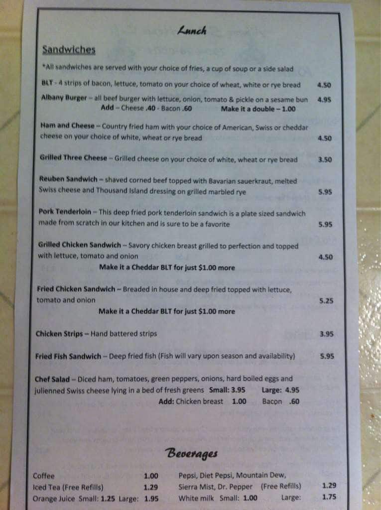 Menu at The Albany Café cafe, Albany