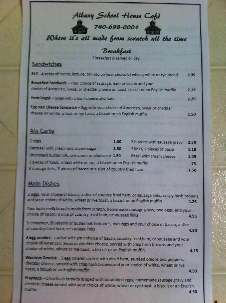 Menu at The Albany Café cafe, Albany