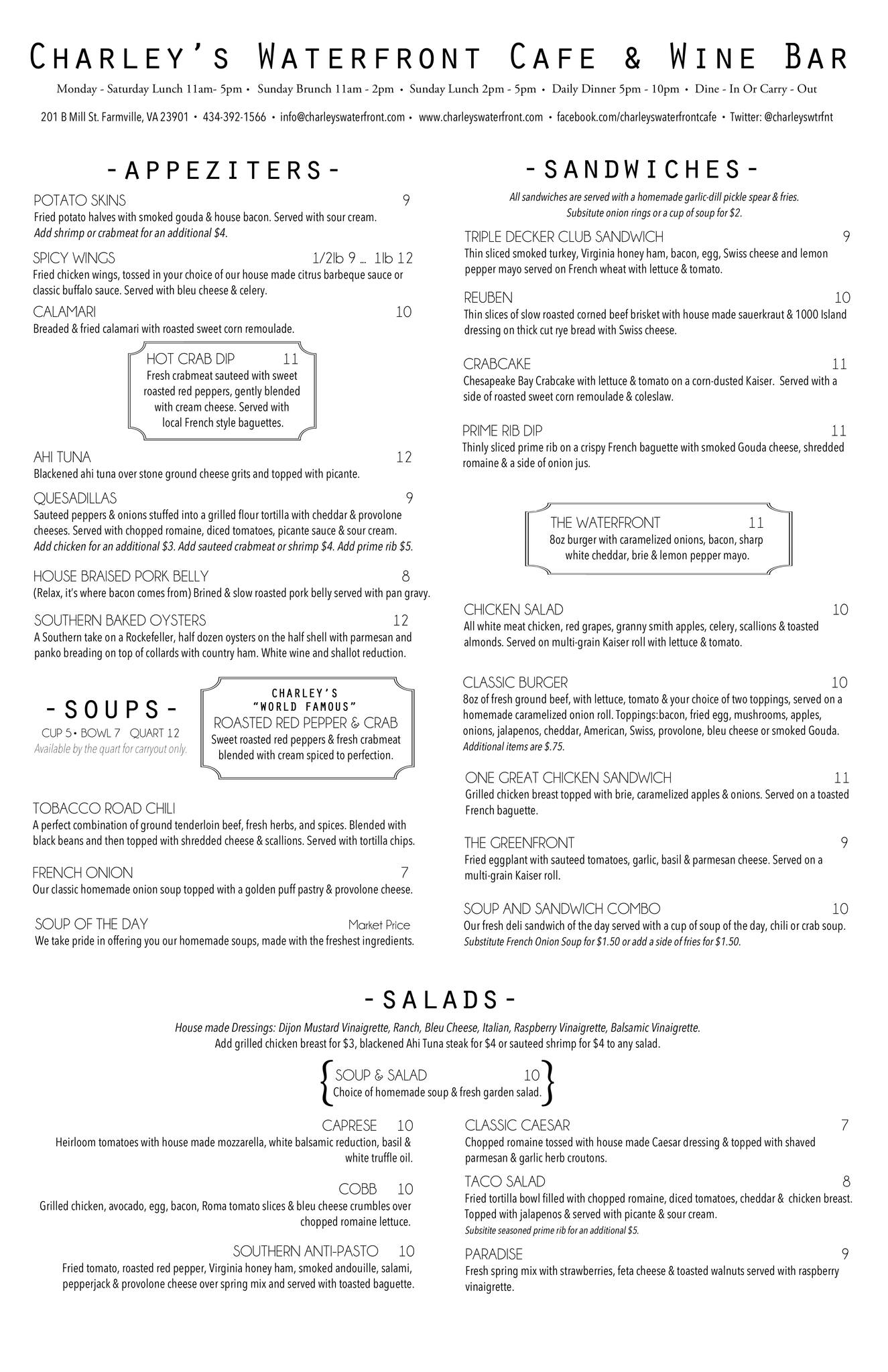 Charley's Waterfront Cafe Menu - Urbanspoon Zomato