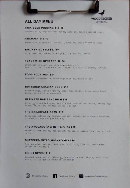 Woodpecker Coffee Co Menu, Menu for Woodpecker Coffee Co, Artarmon