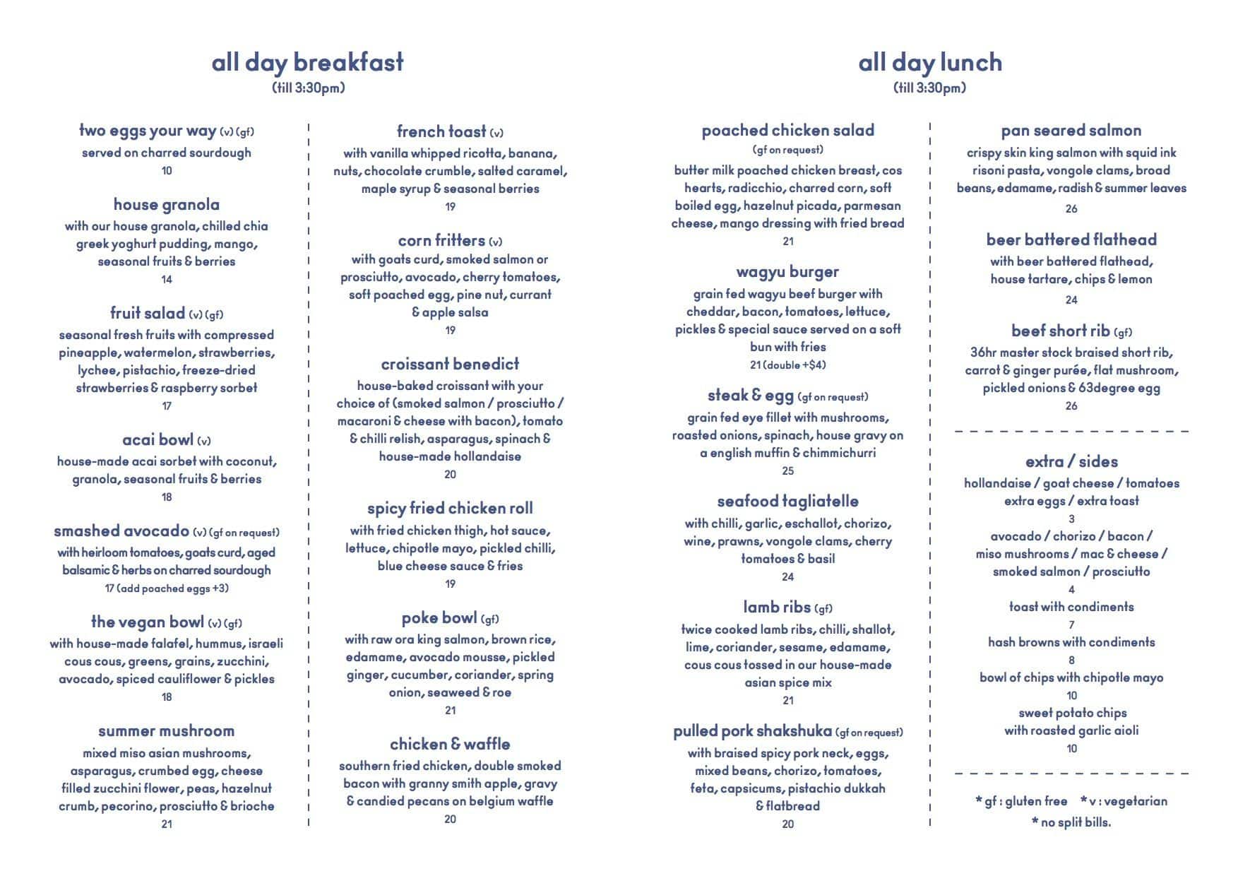 Menu at Bare Witness, Rhodes