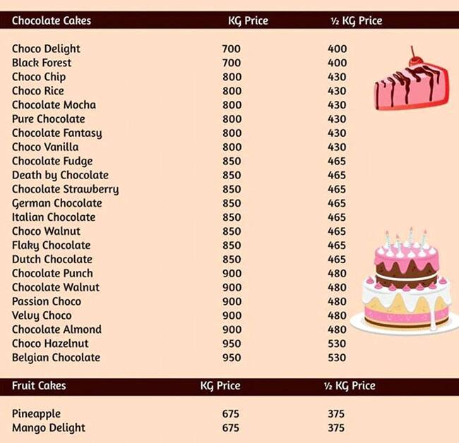 Cake Junction menu