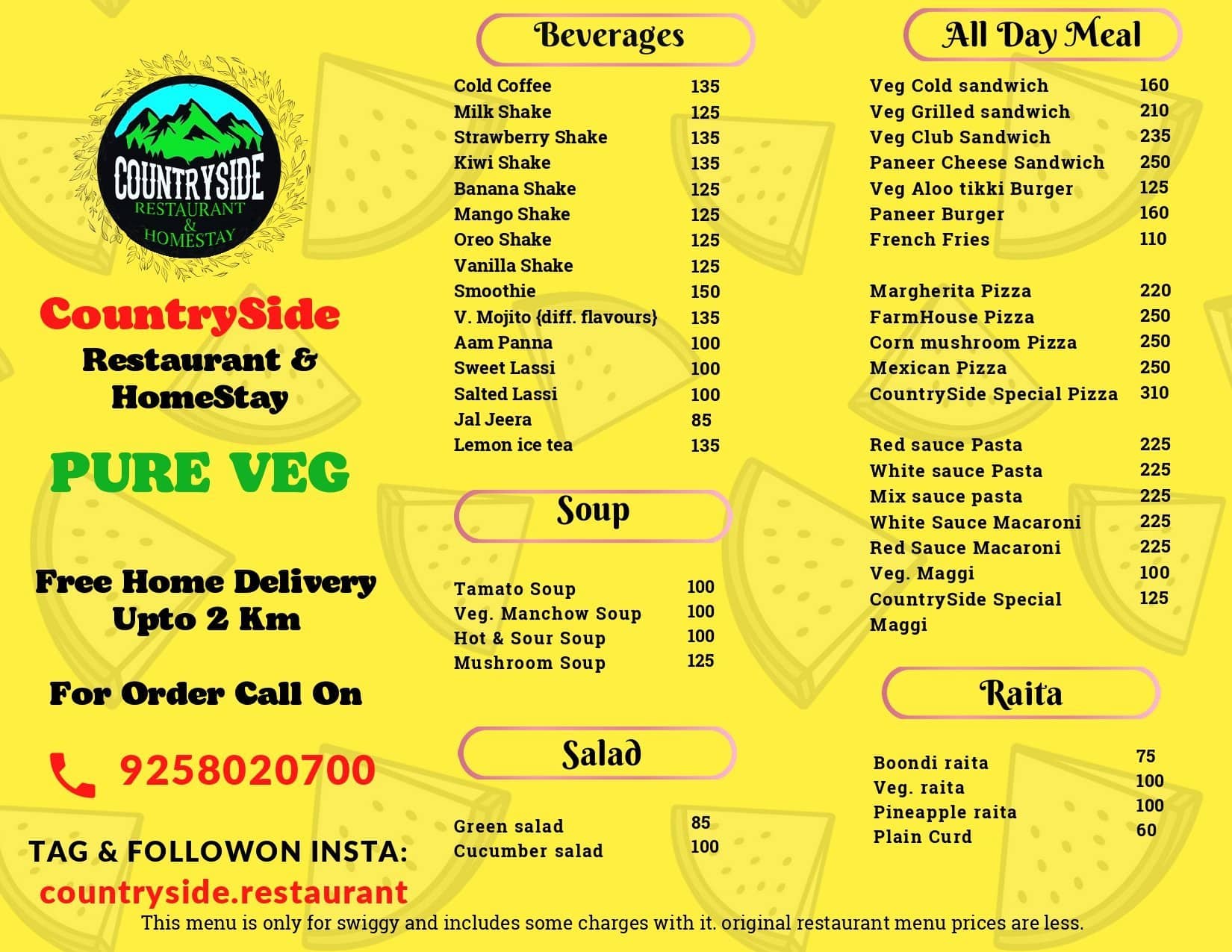 Menu of Country Side Restaurant, Bidholi, Dehradun