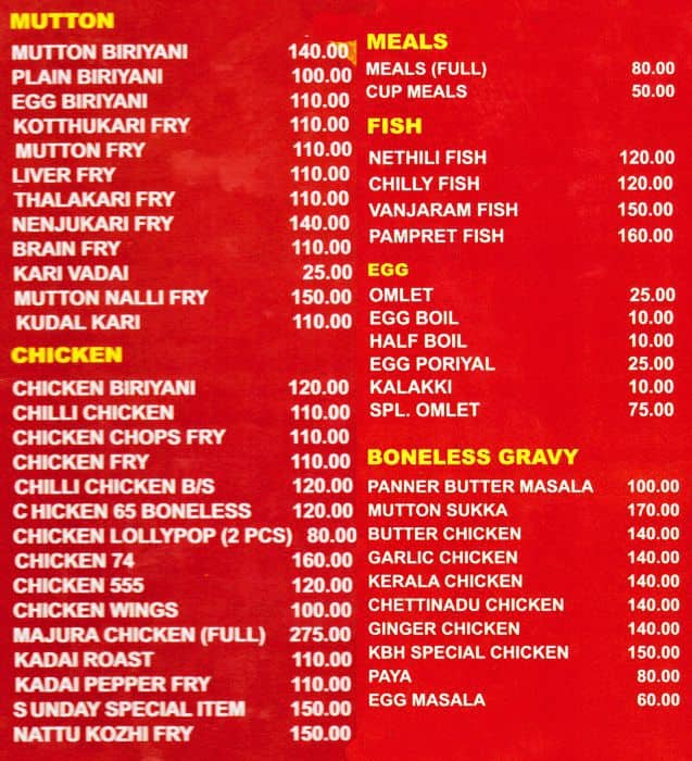 Kovai Biryani Hotel Menu,Menú para Kovai Biryani Hotel, Saibaba Colony