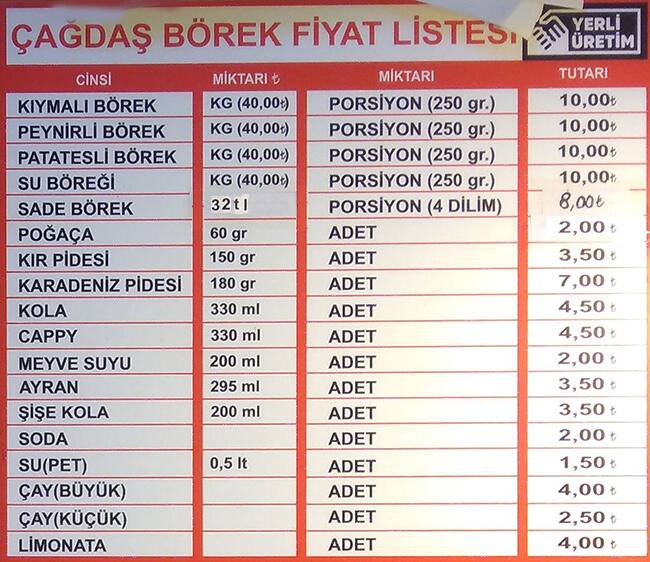 Cagdas Borek Ve Pide Menu Menu For Cagdas Borek Ve Pide Altintepe Istanbul