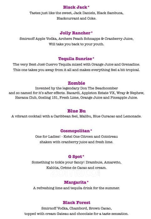 Blue Parrot menu