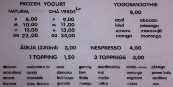 Menu At Yogoberry Desserts Rio De Janeiro 7777 Shooping Rio Design Barra 10 Piso 