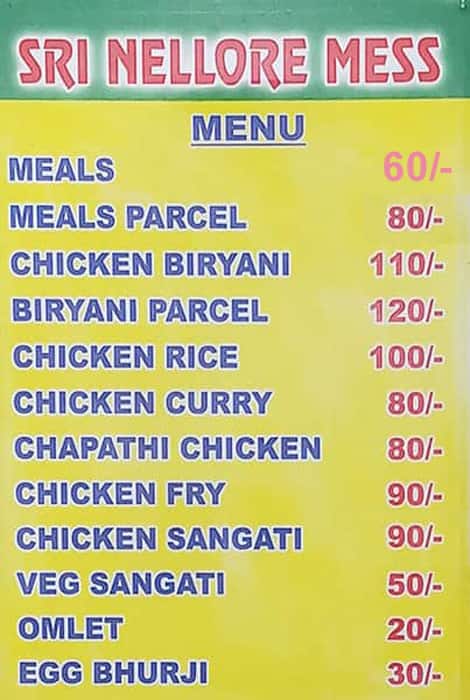 Sri Nellore Mess menu
