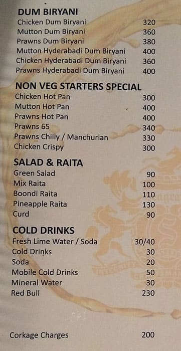 Chandrama restaurant and bar menu