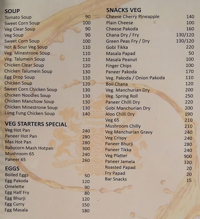 Chandrama restaurant and bar menu