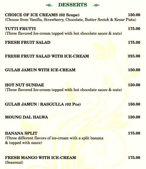 Basil Restaurant menu