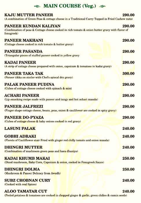 Basil Restaurant menu
