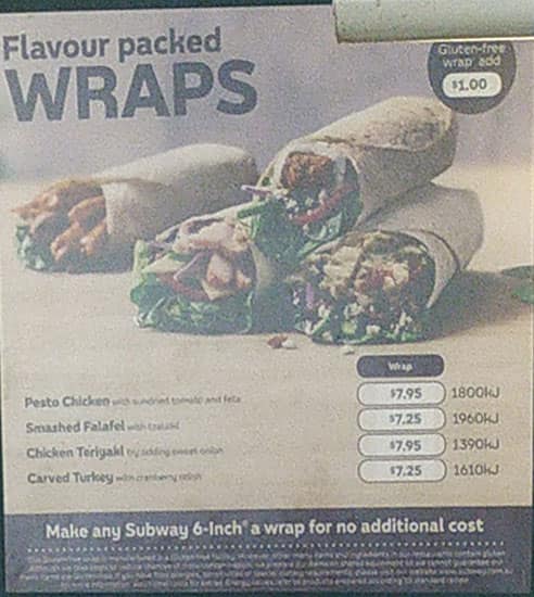 Subway menu