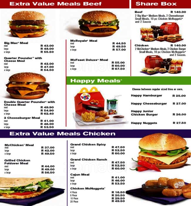 Mcdonald menu