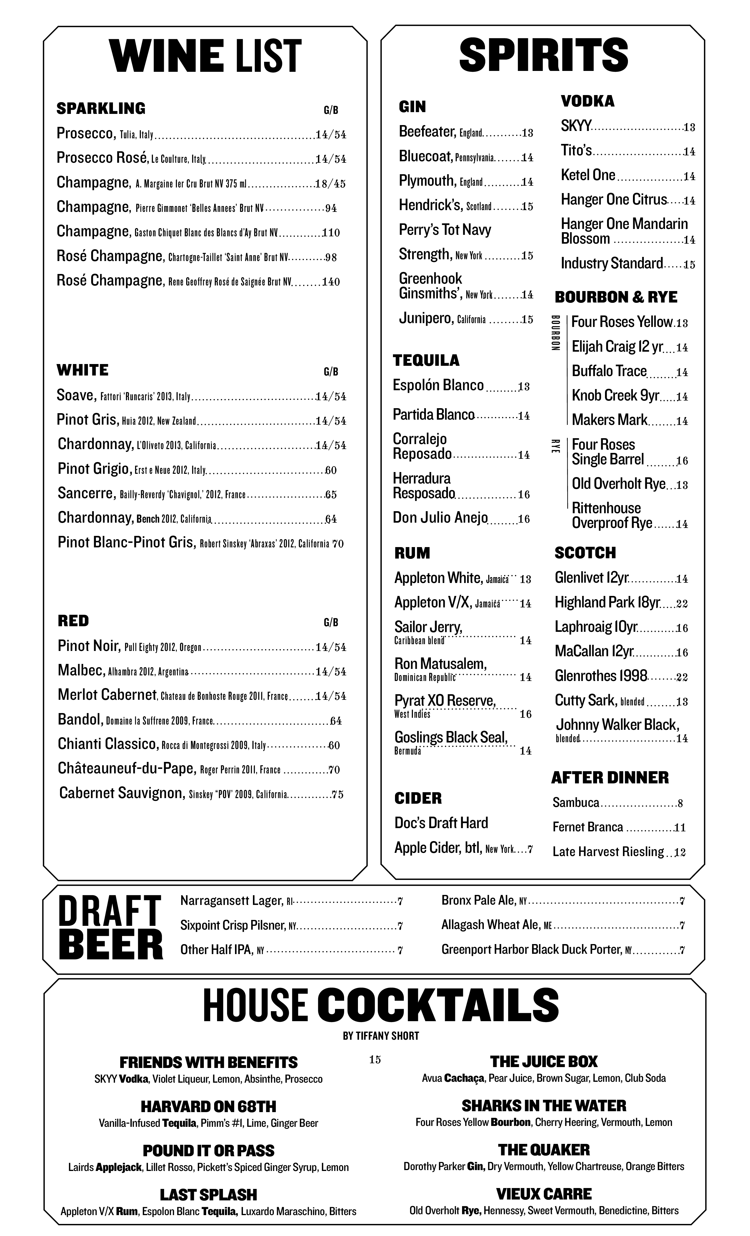 Menu at Joe's Pub, New York City, 425 Lafayette St